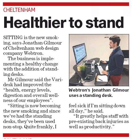 Webtron and Varidesk co-featured in the Moorabbin Kingston Leader - Webtron's local newspaper - promoting the health benefits of standing at work