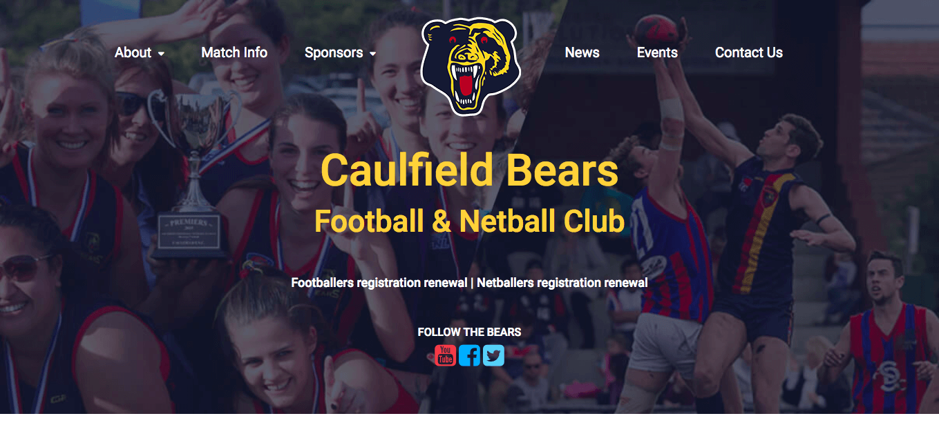 Caulfield Bears Football Netball Club Website – Webtron Web Design