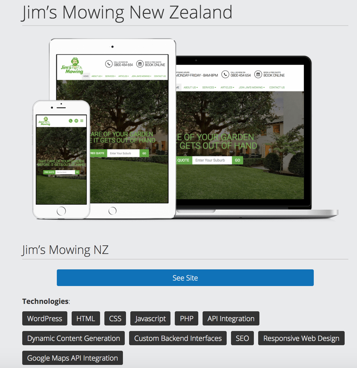 Jim's Mowing NZ new business websites