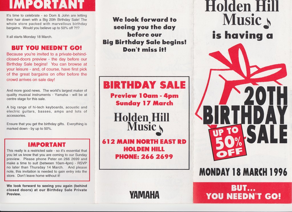 Yamaha Dealer Direct Mail rare combined Birthday Sale & 'Private Sale' -SA mid 1990's