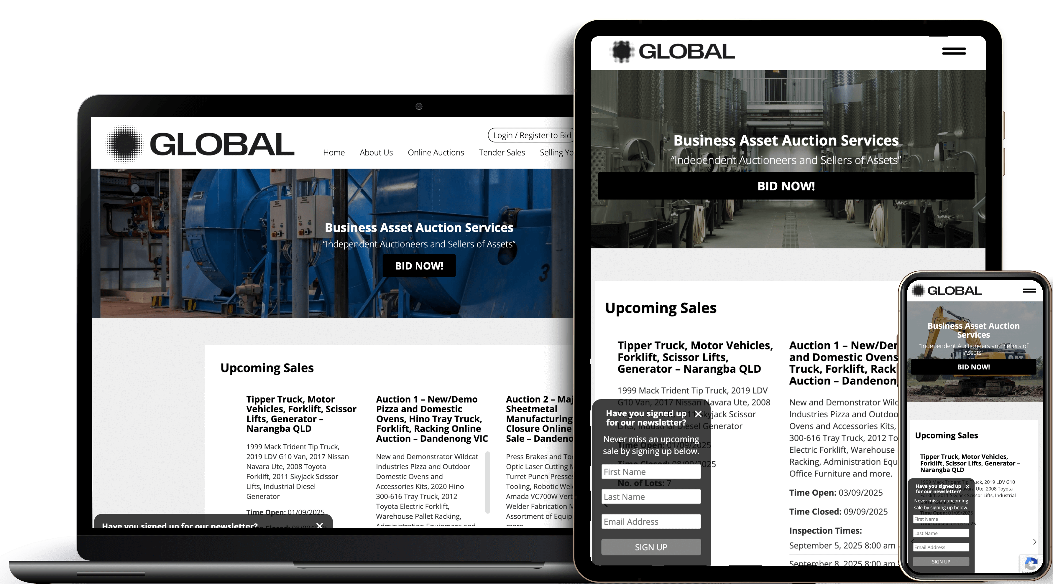 Global Auctioneers responsive website design