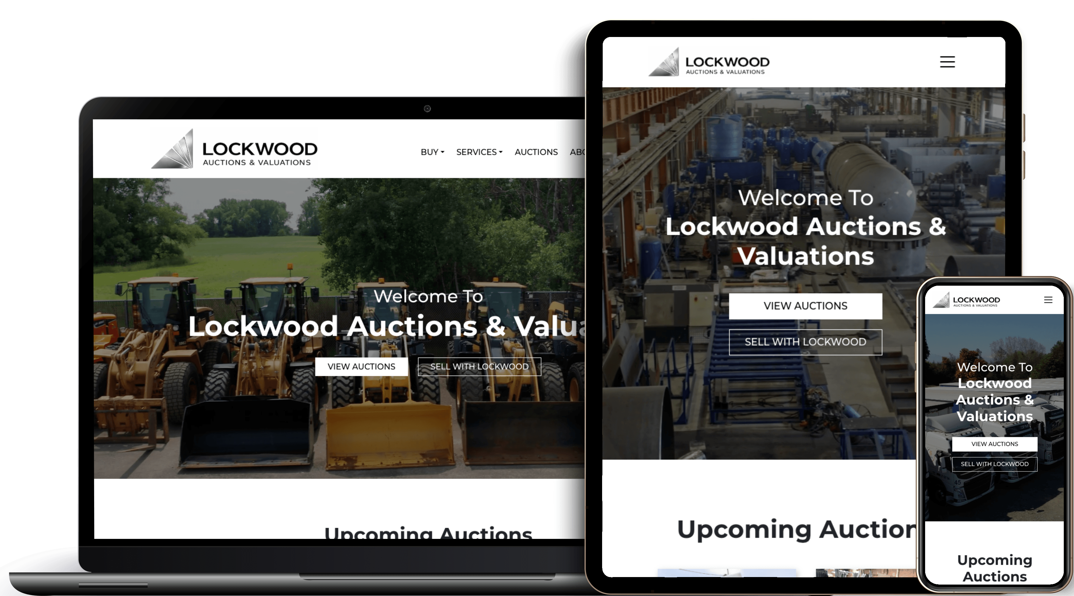 Lockwood Auctions and Valuations homepage on different devices