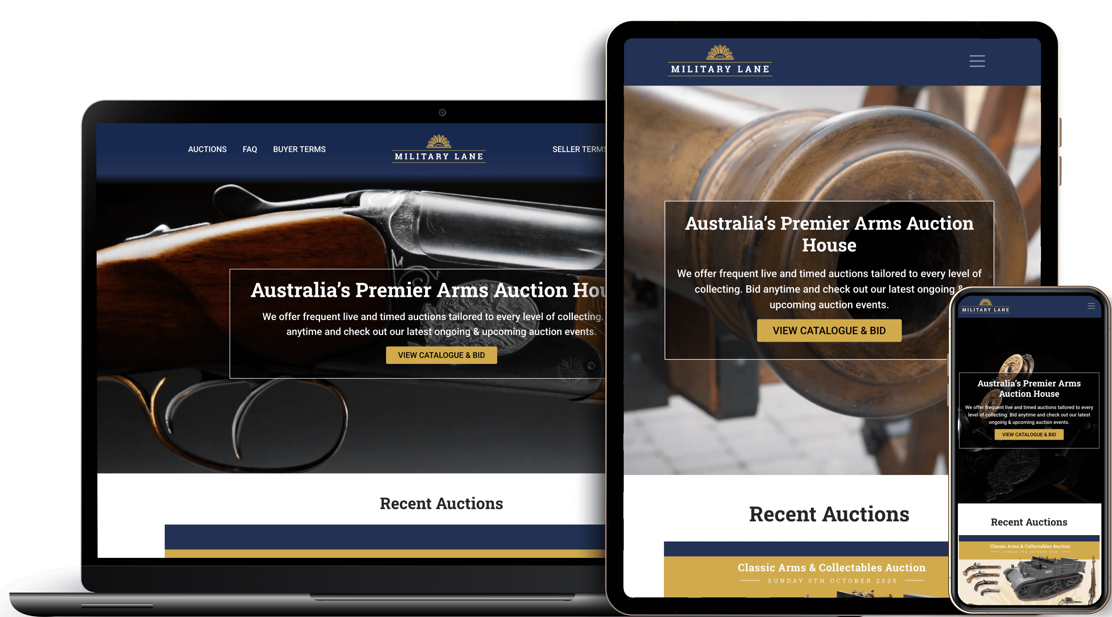 Military Lane homepage on different devices