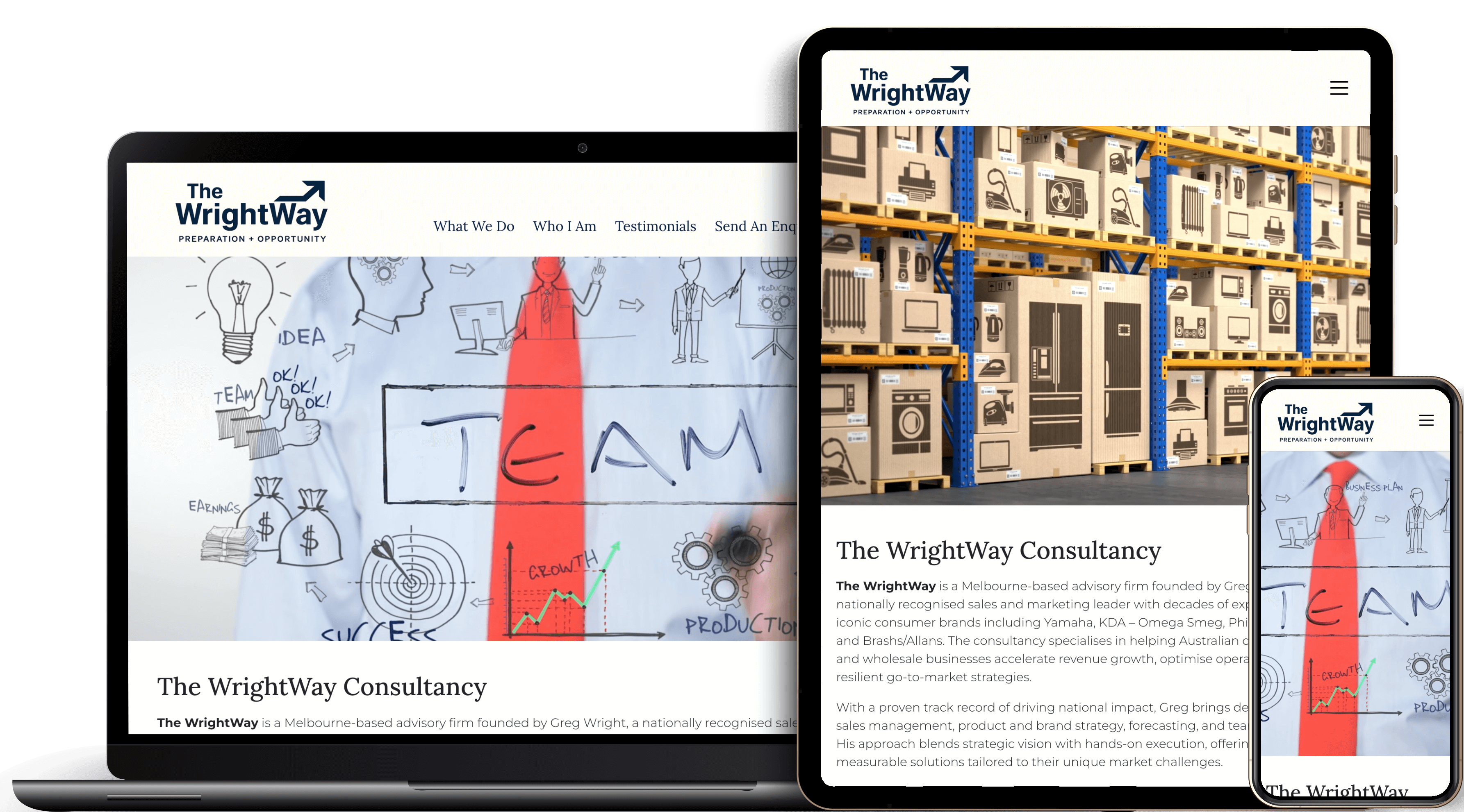 The WrightWay homepage on different devices